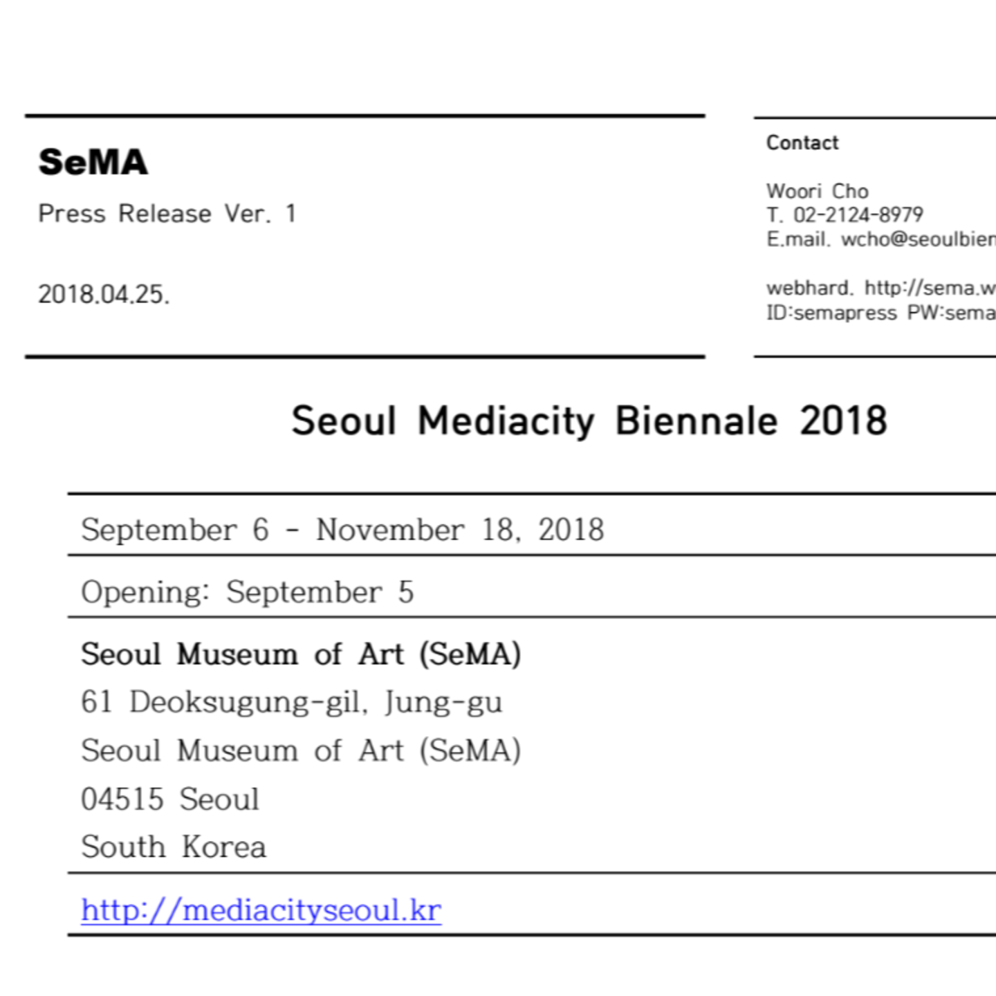 Seoul Mediacity Biennale 2018 <i>Eu Zên</i> Title and Preliminary list of Participating artists